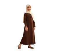 HUBIBUBI Girls Long Sleeve Maxi Dress, Plain Round Neck Casual Islamic Dress, Polyester Robe for Holiday, Party & Everyday Wear (UK, Age, 5 Years, 6 Years, Regular, Brown)