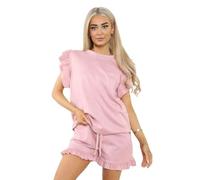 HUBIBUBI Ladies Frill Peplum Short and Top Set Stylish Comfortable Perfect Summer Co-Ord 2 Piece Longwear Tracksuit Ladies Shorts 2PCS Co ord Set Tracksuit UK