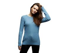 HUBIBUBI Ladies Long Sleeve Round Neck Knitted Cable Women’s Jumper Knitted Sweater Pull Over Jumper Top Knit Warm Winter Chunky Everyday Casual Pullover Plain Tops Sizes 8-26 Light Blue