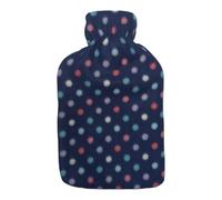 HUBIBUBI Large 2L Hot Water Bottle with Soft Fleece Cover (Navy Polka Dot, 2 Litre)