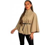 HUBIBUBI Winter Coats for Women - Wool Blend Poncho Cape Jacket with Belt, Batwing Sleeves, Stand Collar, Short Outerwear (UK, Alpha, One Size, Regular, Regular, Beige)