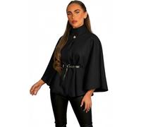 HUBIBUBI Winter Coats for Women - Wool Blend Poncho Cape Jacket with Belt, Batwing Sleeves, Stand Collar, Short Outerwear (UK, Alpha, One Size, Regular, Regular, Black)