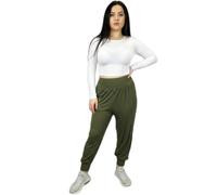 HUBIBUBI Women’s Harem Pants Trousers | Plain Full Length Ali Baba Baggy Trousers with Side Slits & Ankle Cuffs | Casual Stretch Yoga Sweatpants | Sizes 8-26 Khaki