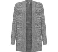 HUBIBUBI Womens Cable Knitted Open Front Cardigan Long Sleeve Pocketed Sweater Ladies Winter Warm Knitwear Grandad Cardigan Ladies Cable Knitted Open Pocket Cardigan Sizes 8-22 Grey