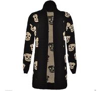 HUBIBUBI Women's Halloween Skull Drape Aztec Long Knitted Cardigan Ladies Owl Leopard Open Jumper Knitwear Top UK 8-22
