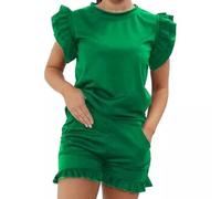 HUBIBUBI Women's Ladies Frill Peplum Short and Top Set Stylish Comfortable Perfect Summer Co-Ord 2 Piece Longwear Tracksuit for UK Plus Size 8-28 (UK, Numeric, 20, 22, Plus, Regular, Jade green)