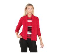 HUBIBUBI Women's Long Sleeve Striped Jumper - Open Front Knitted Cardigan Ladies 2-in-1 Winter Sweater Girls Soft Fabric Size S, M, L, XL Pullover Top (UK, Alpha, S, Regular, Regular, RED)