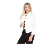HUBIBUBI Women's Long Sleeve Striped Jumper - Open Front Knitted Cardigan Ladies 2-in-1 Winter Sweater Girls Soft Fabric Size S, M, L, XL Pullover Top (UK, Alpha, S, Regular, Regular, Cream)