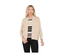 HUBIBUBI Women's Long Sleeve Striped Jumper - Open Front Knitted Cardigan Ladies 2-in-1 Winter Sweater Girls Soft Fabric Size S, M, L, XL Pullover Top (UK, Alpha, S, Regular, Regular, Stone)