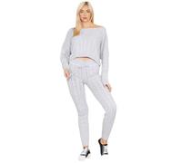 HUBIBUBI Womens Loungewear Ladies Cable Knitted Top Bottom Two Piece Co-Ords Set Tracksuit New Cable Knitted Loungewear Set Ladies Two Piece Women Long Sleeve Tracksuit Sizes 8-14