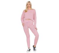 HUBIBUBI Womens Loungewear Ladies Cable Knitted Top Bottom Two Piece Co-Ords Set Tracksuit New Cable Knitted Loungewear Set Ladies Two Piece Women Long Sleeve Tracksuit Sizes 8-14
