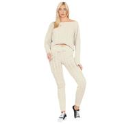 HUBIBUBI Womens Loungewear Ladies Cable Knitted Top Bottom Two Piece Co-Ords Set Tracksuit New Cable Knitted Loungewear Set Ladies Two Piece Women Long Sleeve Tracksuit Sizes 8-14