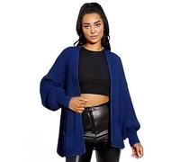 HUBIBUBI Women's Open Front Chunky Two Pockets Long Sleeve Cable Knitted Cardigans Ladies Oversized Balloon Sleeve Short Pockets Knitted Cardigans UK 8 to 18 Navy