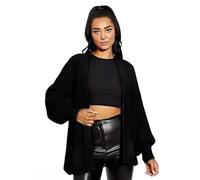 HUBIBUBI Women's Open Front Chunky Two Pockets Long Sleeve Cable Knitted Cardigans Ladies Oversized Balloon Sleeve Short Pockets Knitted Cardigans UK 8 to 18 Black