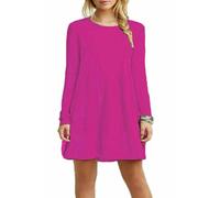 HUBIBUBI Women's Plus Size Plain Long Sleeve Swing Dress - A-Line Flared Skater Mini Dress with Round Neck Casual Top (UK, Numeric, 24, 26, Plus, Regular, Cerise)
