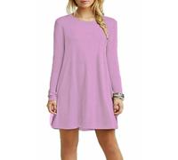 HUBIBUBI Women's Plus Size Plain Long Sleeve Swing Dress - A-Line Flared Skater Mini Dress with Round Neck Casual Top (UK, Numeric, 24, 26, Plus, Regular, Baby Pink)