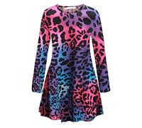 HUBIBUBI Women's Plus Size Plain Long Sleeve Swing Dress - A-Line Flared Skater Mini Dress with Round Neck Casual Top (UK, Numeric, 24, 26, Plus, Regular, Multi Leopard)