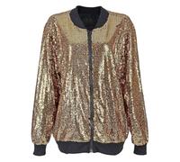HUBIBUBI Women's Sequin Glitter Bomber Jacket - Fancy Zipper Biker Jacket, Long Sleeve Festive Dance Party Coat, Girls' Costume Top (UK, Alpha, M, L, Regular, Regular, Gold)
