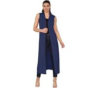HUBIBUBI Womens Sleeveless Maxi Longline Cardigan Ladies Floaty Duster Jacket Coat Blazer Waistcoat Collared Boyfriend Style Summer Layering (UK, Numeric, 12, 14, Regular, Regular, Navy Blue)
