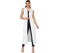 HUBIBUBI Womens Sleeveless Maxi Longline Cardigan Ladies Floaty Duster Jacket Coat Blazer Waistcoat Collared Boyfriend Style Summer Layering (UK, Numeric, 24, 26, Regular, Regular, White)