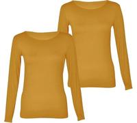 HUBIBUBI Womens T Shirts Pack of 2, Plain Round Neck Long Sleeve Tops, Stretchy Slim Fit Breathable Summer Shirts, Casual Going Out Tops UK (UK, Numeric, 12, 14, Regular, Regular, Camel)