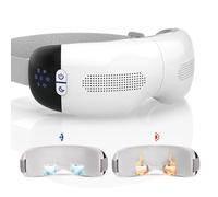HubiCare Eye Massager Heated and Cooling with Soft Cushioned Fit 3D Airbag Vibration for Puffiness Dark Circles Migraine Dry Eyes Relaxing Sleep Bluetooth Music (White)