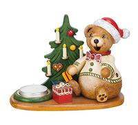 Hubiduu German Incense Smoker Teddy's Christmas presents with tea candle - 14cm / 5,5inch - Authentic German Erzgebirge Smokers - Hubrig Volkskunst