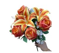 HUBOPRYS Spring Color Bouquet: 9-Stem Mixed Roses & Lilies with - Fresh Cut Flowers for Home Decor, Wedding, Anniversary(Orange)