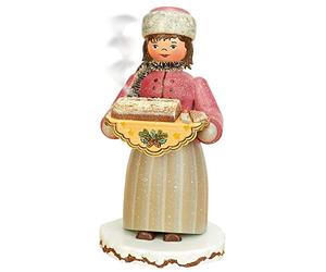 Hubrig Volkskunst German Incense Smoking Girl Winterchild with Stollen - 20 cm/8 Inches - Authentic German Smokers Erzgebirge