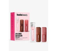 Huda Beauty Lip & Cheek Best-Sellers Bronze Nudes Set, 2 Liquid Blush and Faux Filler Lip Oil, Radiant Finish