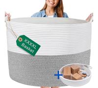 HUDDLE Supply Co XXL WASHABLE Jumbo 24" x 17" Extra Large Cotton Rope Basket for Blankets, Living Room, Baby Toy Storage