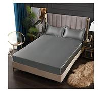 HUDFVIOI Satin Sheets Satin Sheets Fitted Sheet Solid Color Rayon Mattress Cover Elastic Band Bed King 200x200 200x220 No Pillowcase Beddings for Double Bedding(Ying hui se,200x200x25cm)