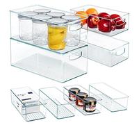 Hudgan 8 PACK Stackable Pantry Organizer Bins (3 sizes) - Clear Fridge Organizers for Kitchen, Freezer, Countertops, Cabinets - Plastic Food Storage Container with Handles for Home and Office