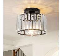 Hudi Fyier Black Crystal Ceiling Light for Hallway, Small Semi Flush Mount Fixture, 23cm Modern Lighting for Kitchen, Dining Room, Living Room, Bedroom