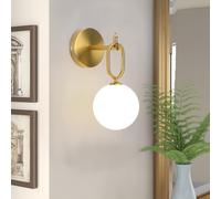 Hudi Fyier Wall Sconces Milky Glass Globe Wall Lamp Brushed Brass Wall Light for Indoor Bedroom Bathroom Living Room Hallway, Modern Wall Mount Light Fixture for Bedside Living Room