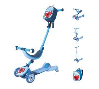 HUDORA 4-in-1 Kids' Scooter in Monster Design - Flexible ride on and tri scooter - LED wheels and backpack - height adjustable - from 12 months - sit and scoot - boys and girls