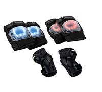 HUDORA Children's and Adult Protector Set, Size S, Optimal Visibility on Skates, Scooters, MTB Thanks to 11 LED Lights, Includes Elbow Pads, Knee Pads & Wrist Guards, Black, S