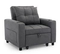 HUDSON 1+2+3 SEATER SOFA BED LINEN FABRIC WITH CUP HOLDERS