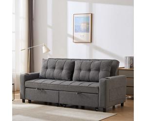 HUDSON 1+2+3 SEATER SOFA BED LINEN FABRIC WITH CUP HOLDERS