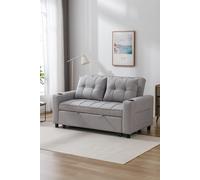 Hudson 2-Seater Sofa Bed Linen Fabric with Cup Holders More4Homes Light Grey One Size