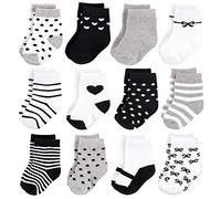 Hudson Baby Baby Girls' Cotton Rich Newborn and Terry Socks Casual, Girls Gray Black, 6-12 Months (Pack of 12)