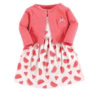 Hudson Baby Baby Infant Girl Cotton Dress and Cardigan Set, Coral Watermelon, 9-12 Months