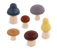 Hudson Baby Infant and Toddler 6pc Wood and Silicone Mushroom Toy Set, Dark, One Size