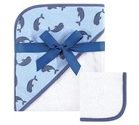 Hudson Baby Print Woven Hooded Towel and Washcloth, Narwhal, One Size