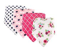 Hudson Baby Unisex Baby Cotton Bandana Bibs, Pink Floral 4 Pack, One Size