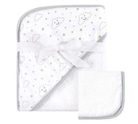 Hudson Baby Unisex Baby Cotton Hooded Towel and Washcloth, Gray Clouds, One Size