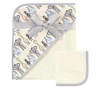 Hudson Baby Unisex Baby Cotton Hooded Towel and Washcloth, Royal Safari, One Size