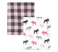 Hudson Baby Unisex Baby Cozy Plush Luxury Blankets 2pk, Pink Moose, One Size