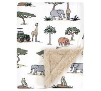 Hudson Baby Unisex Baby Plush Blanket with Furry Binding and Back, Going On Safari, One Size