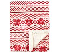 Hudson Baby Unisex Baby Plush Blanket with Sherpa Back, Red Fair Isle, One Size (56694)